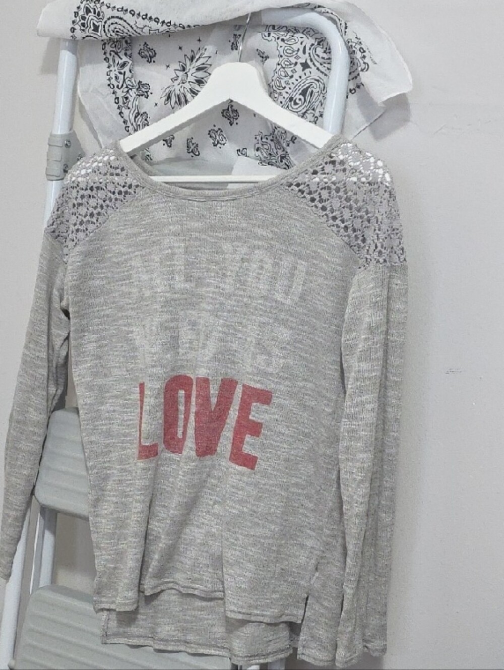 Bethany Mota Gray Long-Sleeve Top with Pink LOVE Graphic